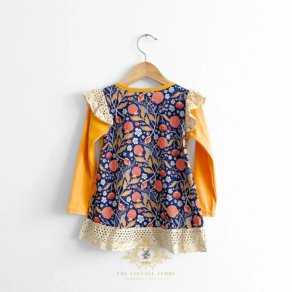 NWT Cute Girls Top & Long Pants Matching Set Embroidered Turkey Orange Blue 6-7Y - Picture 3 of 5